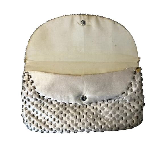 Vintage Silk Beaded Clutch Ivory White - Picture 2 of 6
